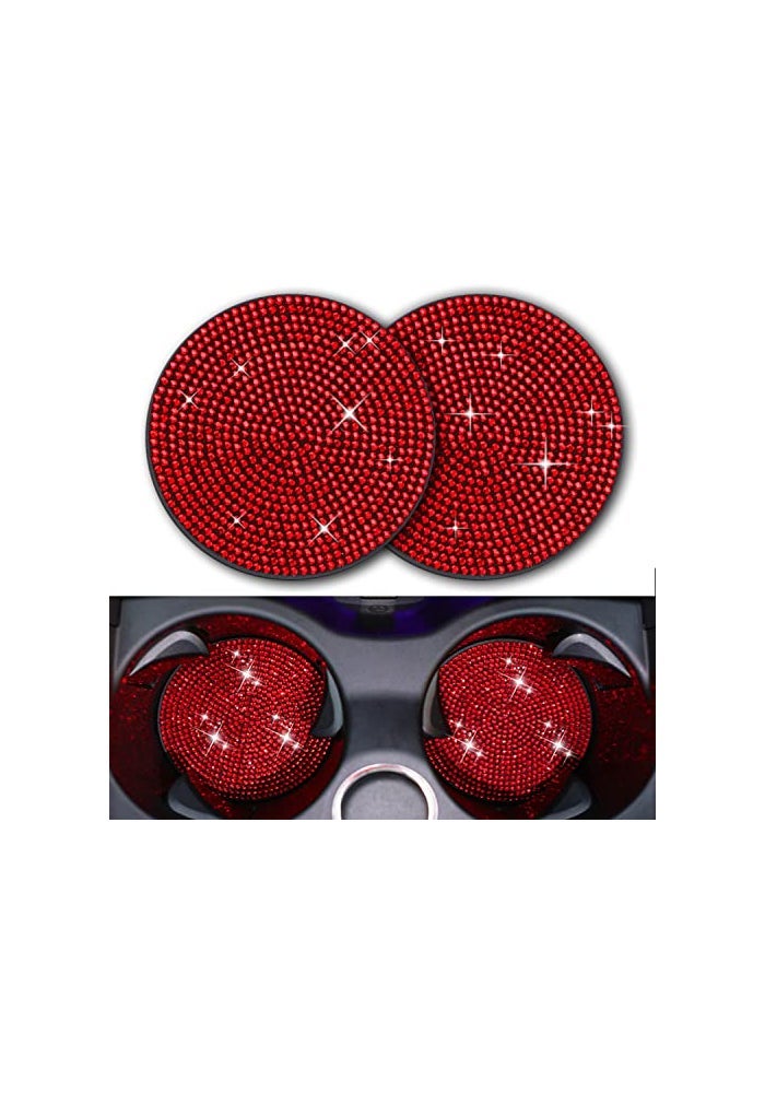 CERITORN Bling Cup Holder Insert Coaster 275 inch Silicone AntiSlip Shockproof Universal Fashion Car Interior Accessories for Women Red 2 PCS - Image 1