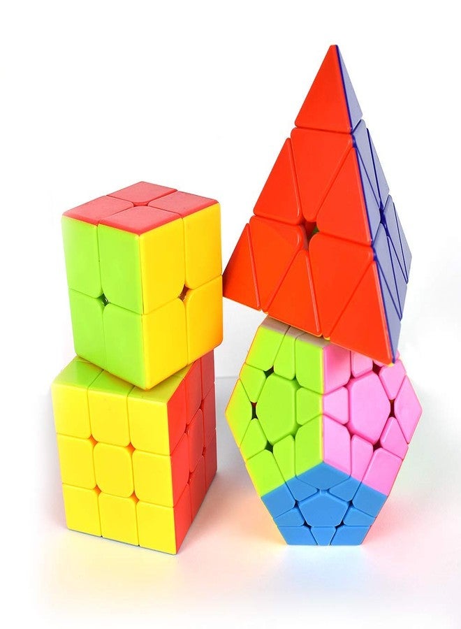 Authfort Speed 4 Packs Magic Cube, 2x2 3x3 Megaminx Pyramid Cube Puzzle Brain Teaser Speed Cube