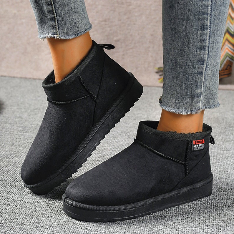 Flat Snow Boots For Women 2025 Round Toe Large Size Fleece-Lined Warm And Comfortable Slip-On Cotton Shoes For Women - Image 3