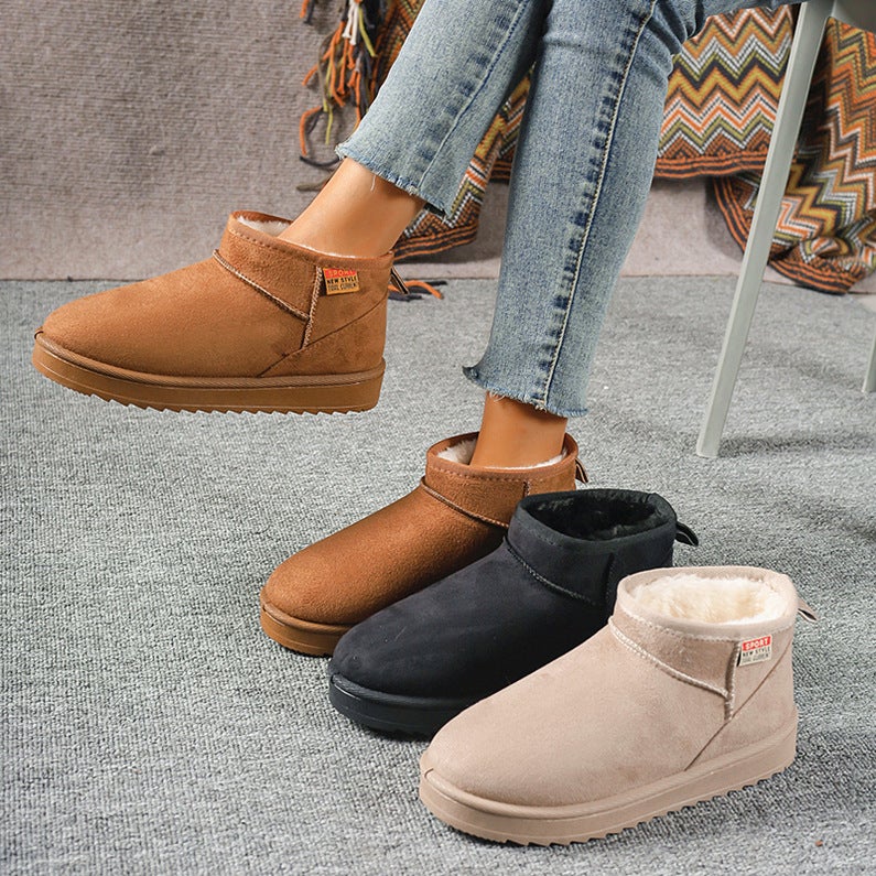 Flat Snow Boots For Women 2025 Round Toe Large Size Fleece-Lined Warm And Comfortable Slip-On Cotton Shoes For Women - Image 2