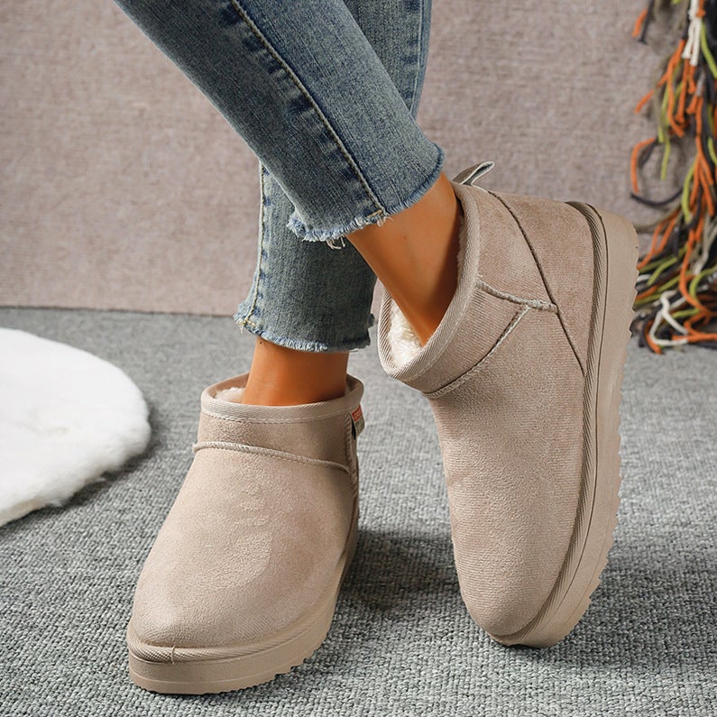 Flat Snow Boots For Women 2025 Round Toe Large Size Fleece-Lined Warm And Comfortable Slip-On Cotton Shoes For Women - Image 1