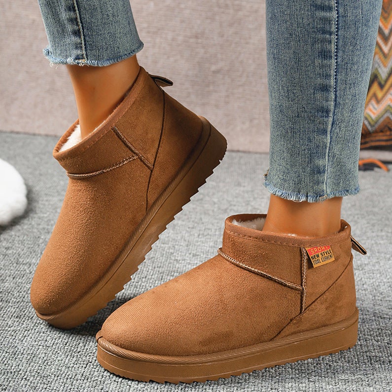 Flat Snow Boots For Women 2025 Round Toe Large Size Fleece-Lined Warm And Comfortable Slip-On Cotton Shoes For Women - Image 4