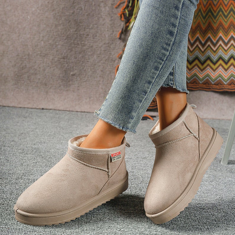 Flat Snow Boots For Women 2025 Round Toe Large Size Fleece-Lined Warm And Comfortable Slip-On Cotton Shoes For Women - Image 5