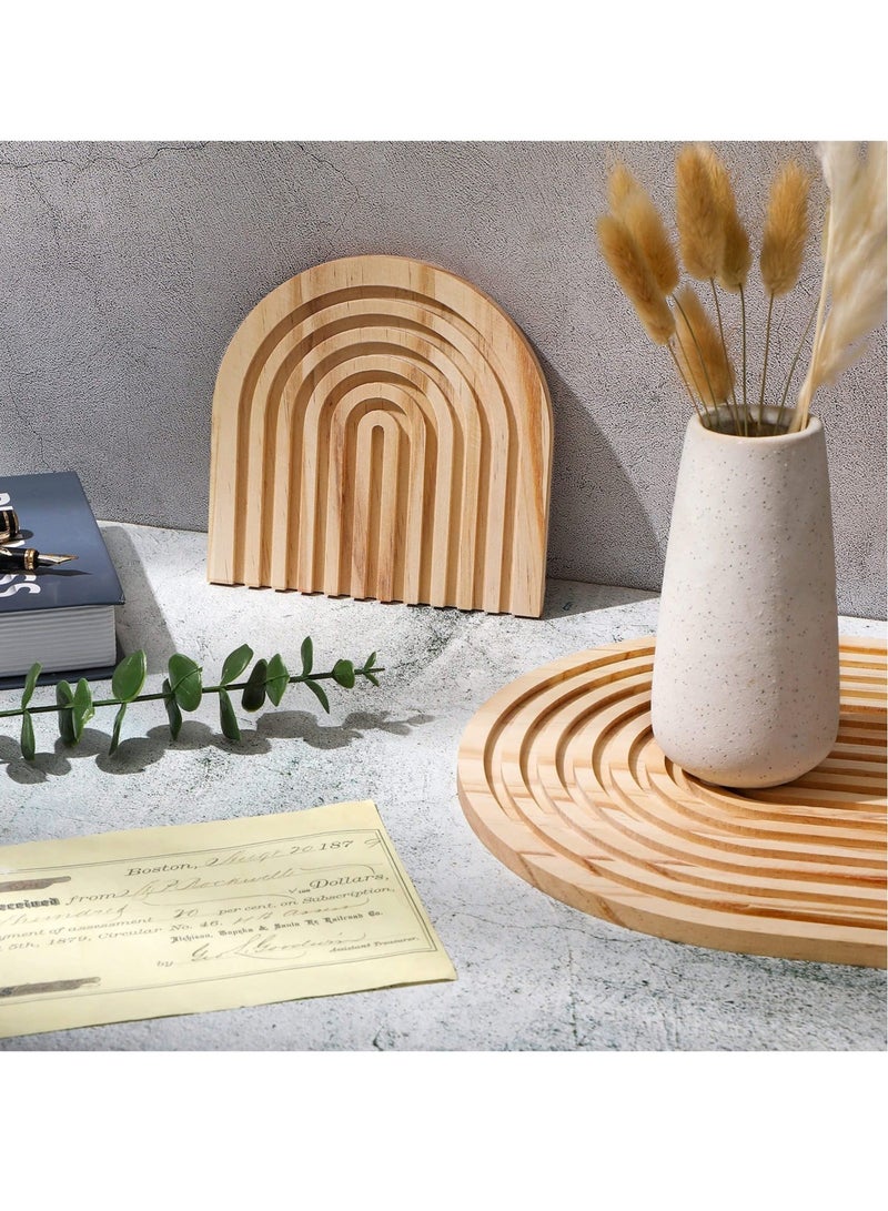 Captaintech 2 Pcs Decorative Wood Cutting Board Wooden Board Rainbow Shaped Wood Serving Board Boho Cutting Board Decor Serving Trays for Home Kitchen Decoration (11.81 x 9.84 Inch, 5.91 x 5.91 Inch, Pine) - Image 3