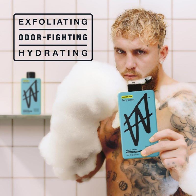 W By Jake Paul Exfoliating Body Wash for Men VitaminInfused Hydrating Shower Gel Wave Breaker 18 fl oz - Image 3