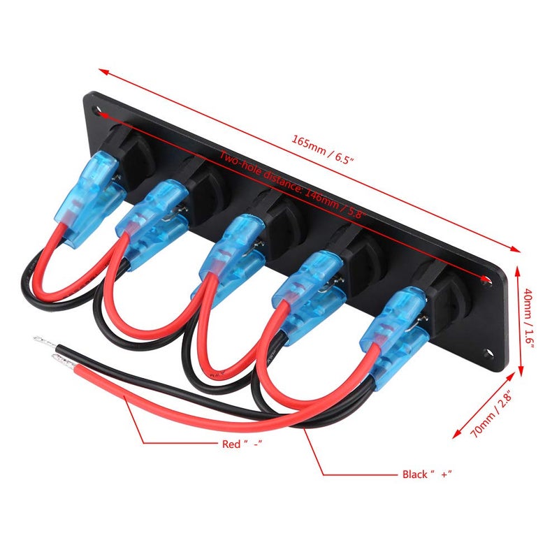 woobles 5 Gang 3 Pin Rocker Switch Panel, 12-24V 5 Gang Round Dash Rocker Toggle Switch Panel Blue LED for RV Boat Yacht Marine - Image 5