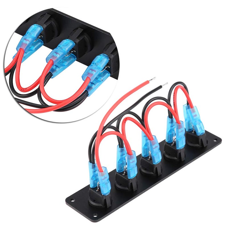 woobles 5 Gang 3 Pin Rocker Switch Panel, 12-24V 5 Gang Round Dash Rocker Toggle Switch Panel Blue LED for RV Boat Yacht Marine - Image 4