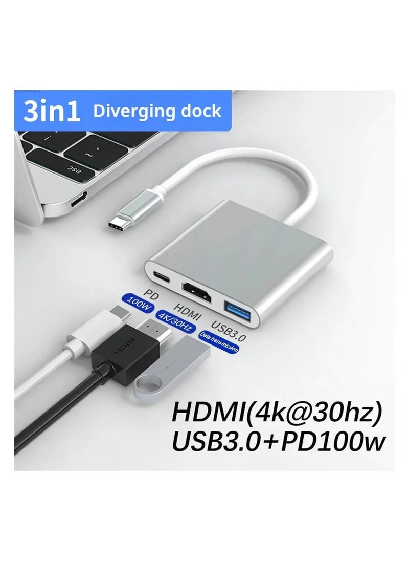 ماركة غير محددة محول  USB C متعدد الوظائف 3 في 1 من نوع type C مع USB  و Macbook مفيد في المكتب و التدريس و للاجهزة ماك بوك  - Image 1