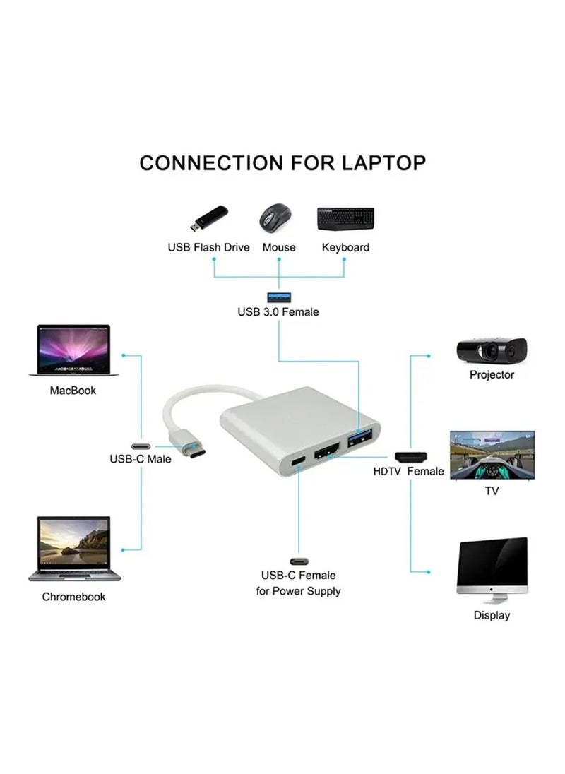 ماركة غير محددة محول  USB C متعدد الوظائف 3 في 1 من نوع type C مع USB  و Macbook مفيد في المكتب و التدريس و للاجهزة ماك بوك  - Image 2