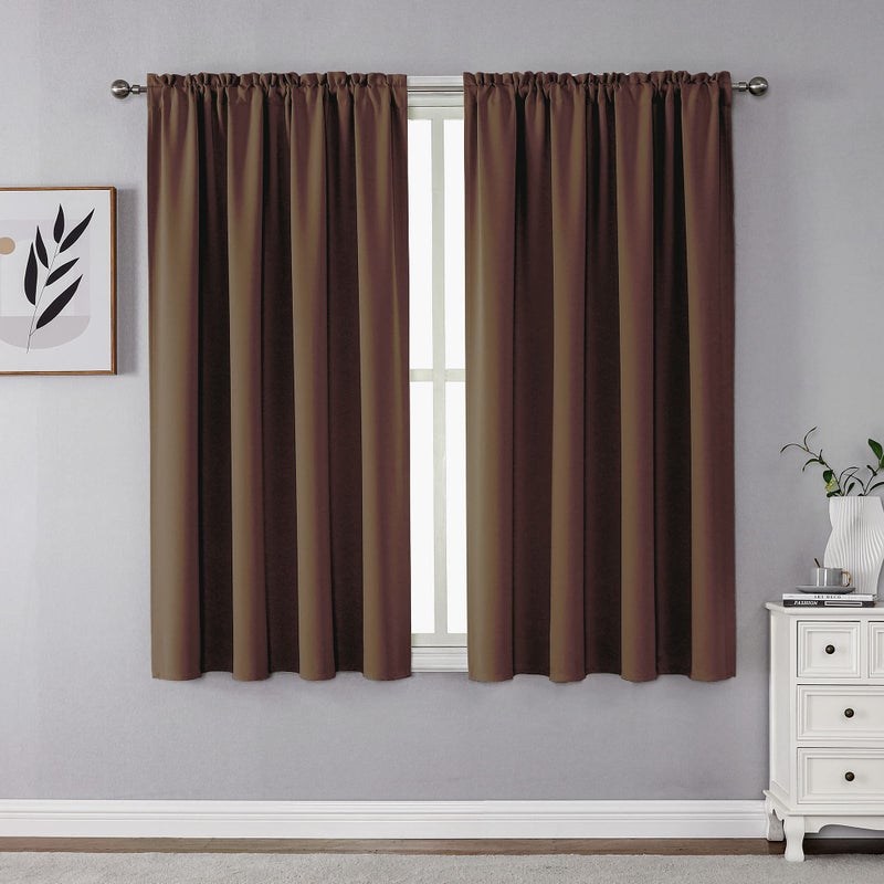 CUCRAF Blackout Curtains Short Small Room Darkening Window Curtain Panels Rod Pocket Thermal Insulated Solid Drapes for Bedroom Living Room 52x45 inch Brown Set of 2 Panels