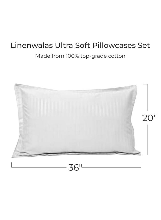 لينينوالاس مجموعة من 2 غطاء وسادة فاخر من LINENWALAS 300 TC 100% قطن مخططة للفنادق وبيوت الضيافة والمبيت والإفطار (خطوط بيضاء، 20 × 36)  - Image 2