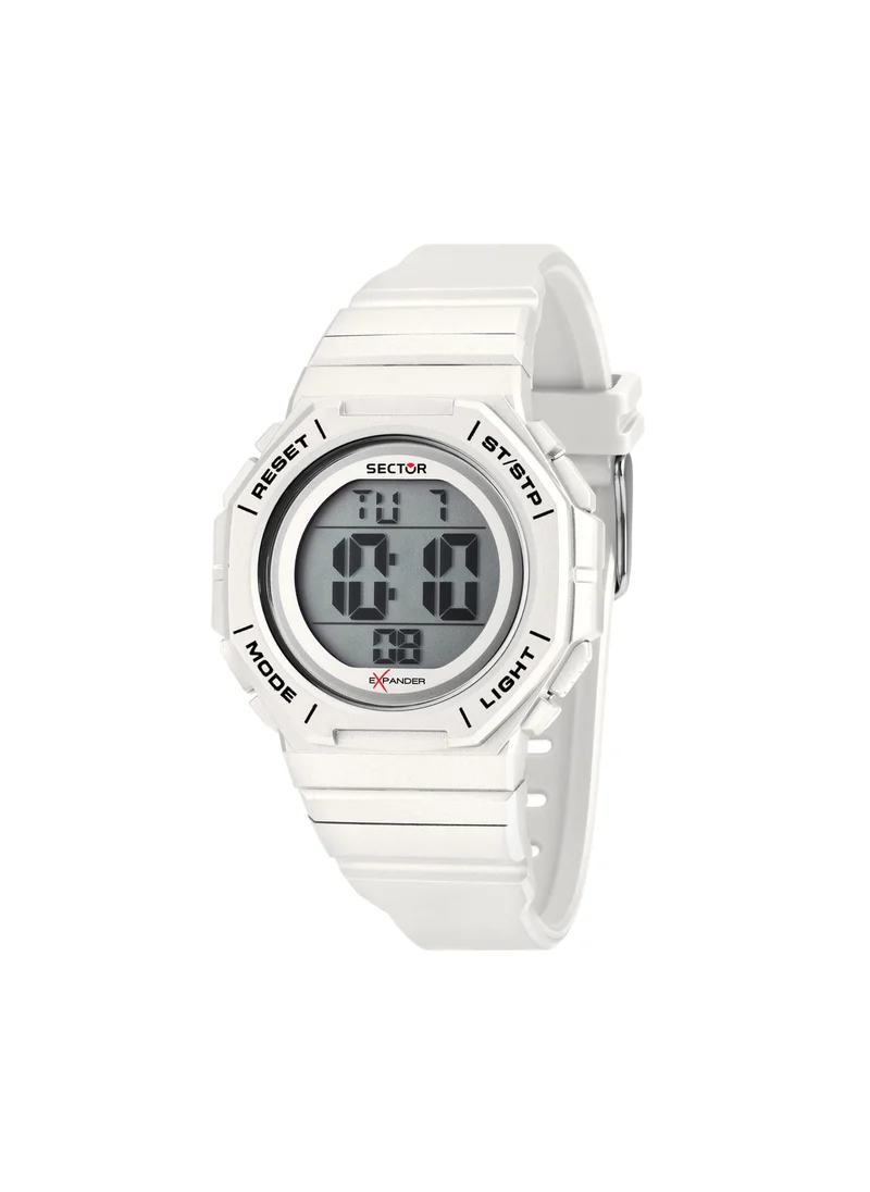 Sector EX-50 Men's Digital Watch - Digital Display Dial, 40mm Plastic Case, White Plastic Strap, Quartz, 100M Water Resistant - R3251314003