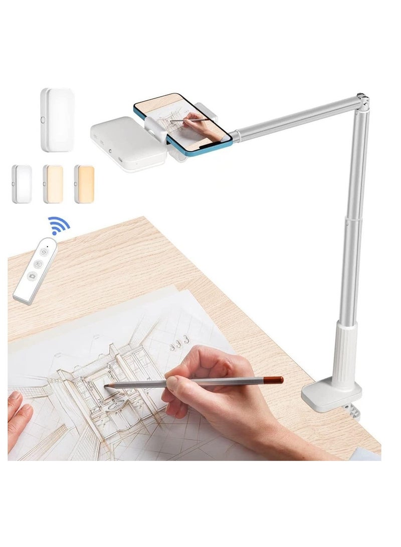Overhead Phone Mount For Recording Phone Stand For Recording Overhead Articulating Arm Cell Phone Holder With LED Ring Light Desk/Bedside Tripod For YouTube Live Stream Cooking - Image 1