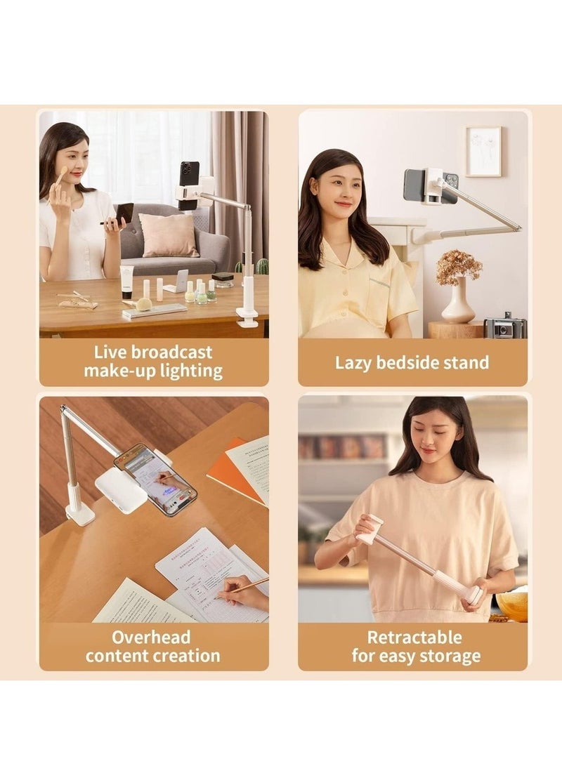 Overhead Phone Mount For Recording Phone Stand For Recording Overhead Articulating Arm Cell Phone Holder With LED Ring Light Desk/Bedside Tripod For YouTube Live Stream Cooking - Image 3