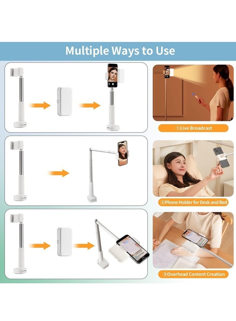 Overhead Phone Mount For Recording Phone Stand For Recording Overhead Articulating Arm Cell Phone Holder With LED Ring Light Desk/Bedside Tripod For YouTube Live Stream Cooking - Image 4