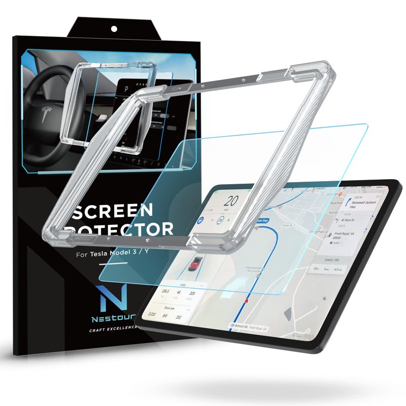 Nestour Screen Protector Fit For Tesla Model 3 Model Y 2016-2023 Alignment Kit 15" Center Control Touch Screen Protector Tempered Glass Tesla Accessories with Super Fast Self-Adhesion, Bubble Free, Anti-Fingerprint, 9H Hardness & Crystal Clear - Image 1