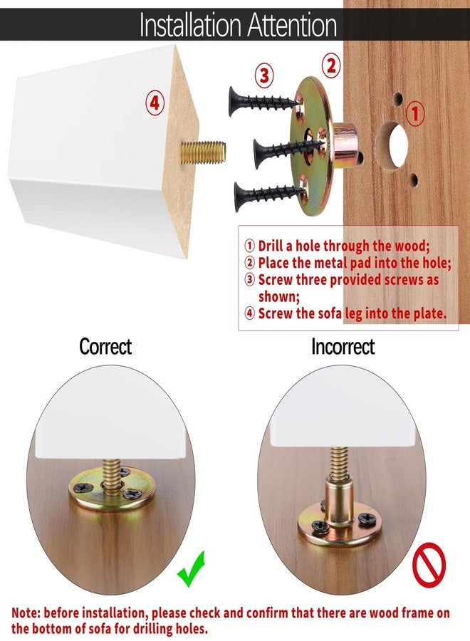 TURSTIN Set of 8 Wood Furniture Legs 3 Inch Square Solid Wood Sofa Legs with M8 T-Nuts Natural Wooden Couch Leg Replacement Legs for Furniture Armchair Bed Dresser Cabinet or DIY Projects, White - Image 3