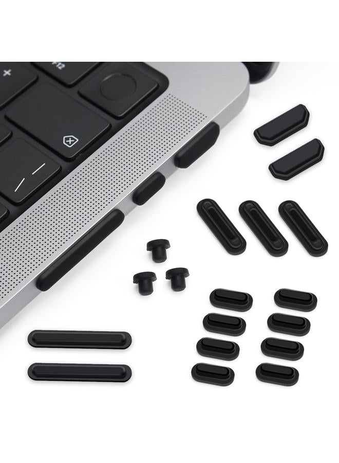ProElife 21-Piece Anti-Dust Plug Cups Set for 2021-2024 MacBook Pro 14.2/16.2-Inch M4/M3/M2/M1 Pro/Max (A3112/A3185/A3401/A3186/A3403) Accessory Silicone Cover (Black) - Image 1