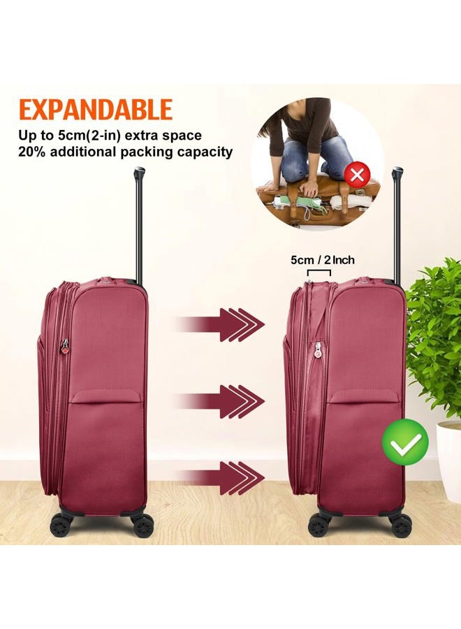Verdi Luggage Set 3-Piece Suitcase with Spinner Wheel Softside Expandable USB Port, Burgundy, 2-Piece set(20/24), Softside Expandable Luggage With Spinner Wheels - Image 2