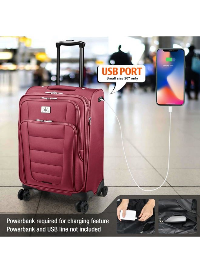 Verdi Luggage Set 3-Piece Suitcase with Spinner Wheel Softside Expandable USB Port, Burgundy, 2-Piece set(20/24), Softside Expandable Luggage With Spinner Wheels - Image 3