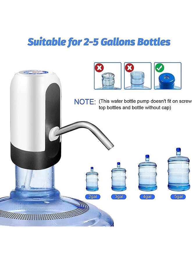 5 Gallon Water Bottle Pump, USB Charging Portable Electric Water Pump for for for 2-5 Gallon Jugs USB Charging Portable Water Dispenser for Office, Home, Camping, Kitchen and etc,white