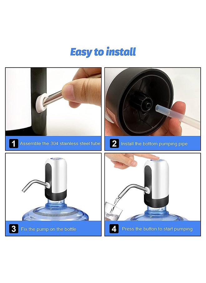 5 Gallon Water Bottle Pump, USB Charging Portable Electric Water Pump for for for 2-5 Gallon Jugs USB Charging Portable Water Dispenser for Office, Home, Camping, Kitchen and etc,white