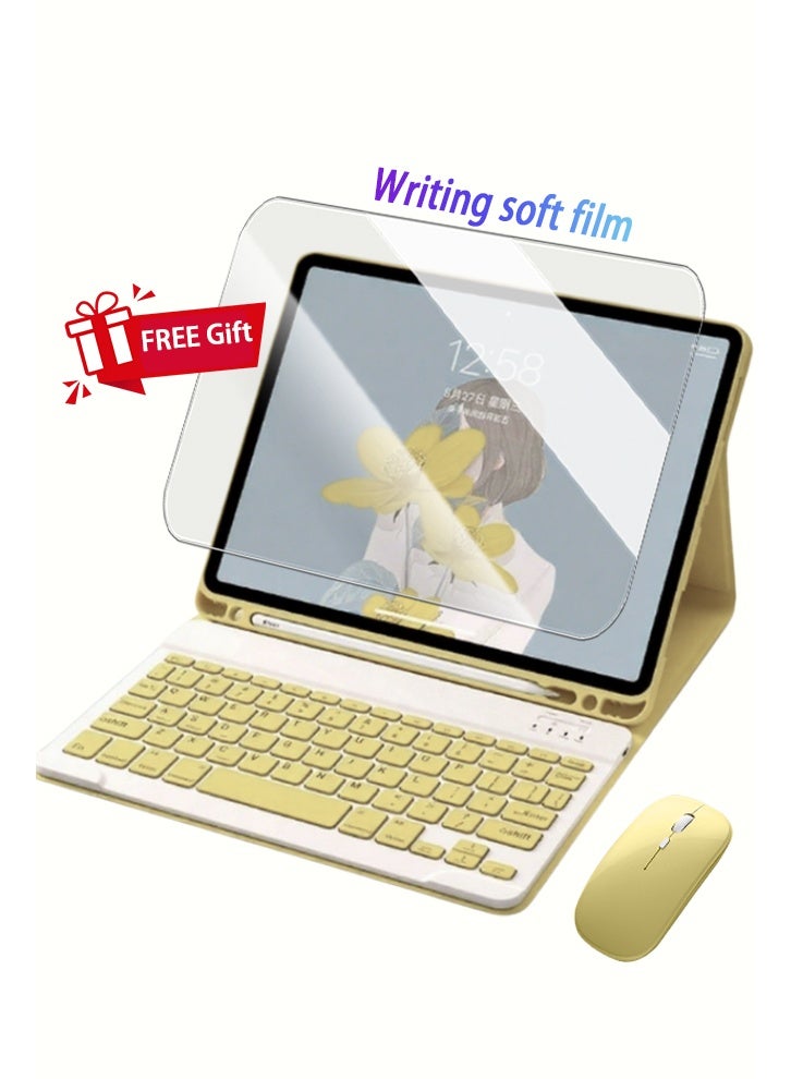 Yaqeen iPad 11th Generation Case (A16 2025) And 10th Gen 10.9 Inch Magic Keyboard Case - iPad Case With Keyboard Triangle Bracket Built-In Pen Slot Flip-Top Smart Wake-Up/Screen Off/AED 89 Gift Set/2-In-1 Screen Protector/Desert Dust Defender/Writing Pen/Leather Case Ipad A16 Case- Yellow - Image 3