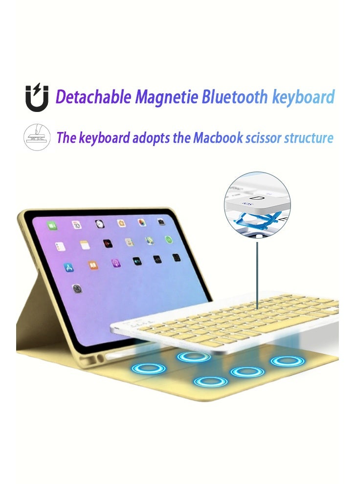 Yaqeen iPad 11th Generation Case (A16 2025) And 10th Gen 10.9 Inch Magic Keyboard Case - iPad Case With Keyboard Triangle Bracket Built-In Pen Slot Flip-Top Smart Wake-Up/Screen Off/AED 89 Gift Set/2-In-1 Screen Protector/Desert Dust Defender/Writing Pen/Leather Case Ipad A16 Case- Yellow - Image 2