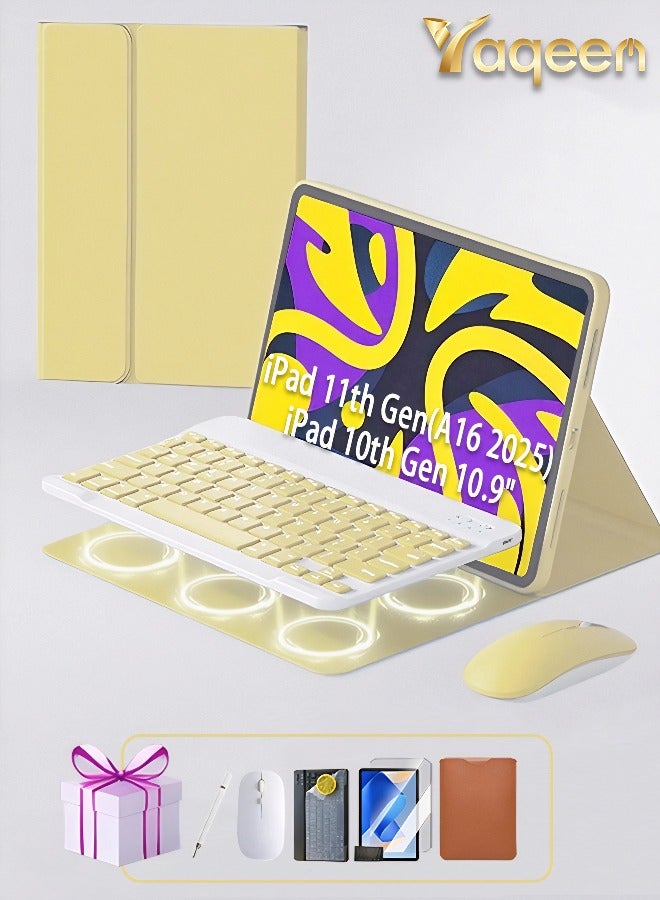 Yaqeen iPad 11th Generation Case (A16 2025) And 10th Gen 10.9 Inch Magic Keyboard Case - iPad Case With Keyboard Triangle Bracket Built-In Pen Slot Flip-Top Smart Wake-Up/Screen Off/AED 89 Gift Set/2-In-1 Screen Protector/Desert Dust Defender/Writing Pen/Leather Case Ipad A16 Case- Yellow - Image 1