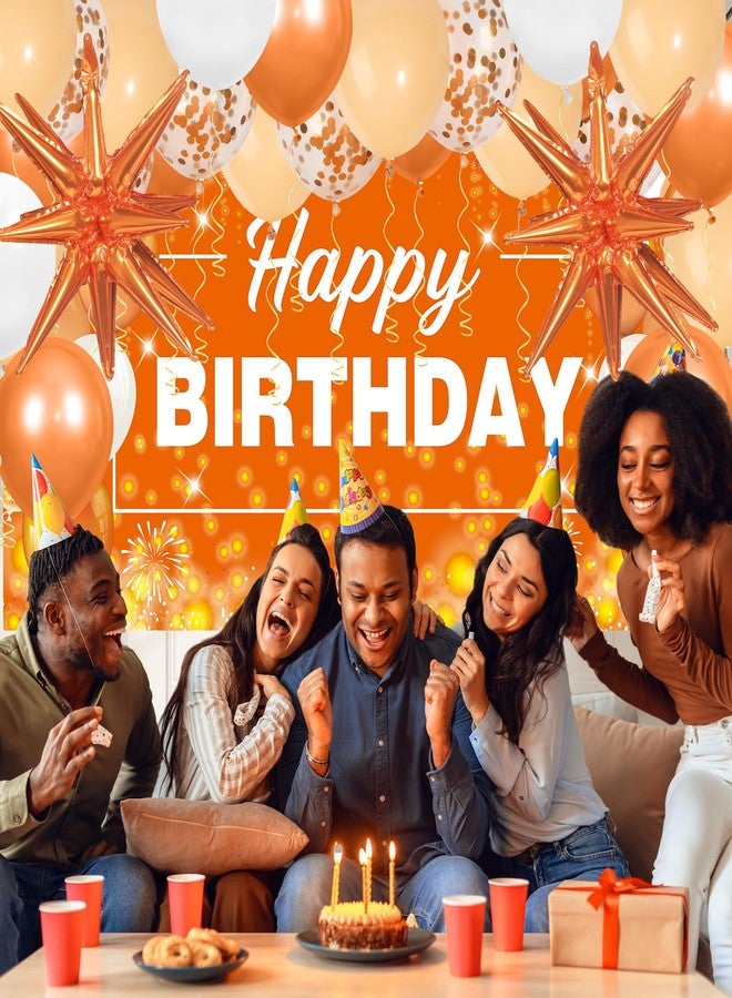 يومايها ٦٢ قطعة من زينة عيد الميلاد البرتقالية، لافتة "عيد ميلاد سعيد" برتقالية، طقم قوس بالونات، بالونات فويل على شكل نجمة، خلفية، مفرش طاولة، لوازم تزيين عيد الميلاد، الهالوين، الخريف، عيد الشكر - Image 3
