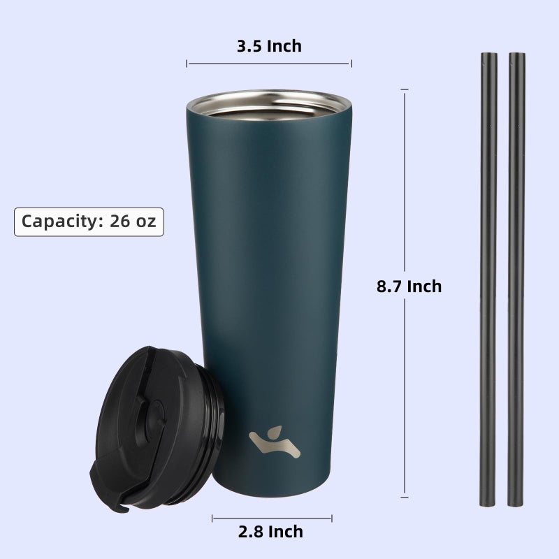 Konokyo 26 OZ Insulated Tumbler with Lid and 2 Straws Stainless Steel Water Bottle Vacuum Travel Mug Coffee Cup,Navy blue - Image 2