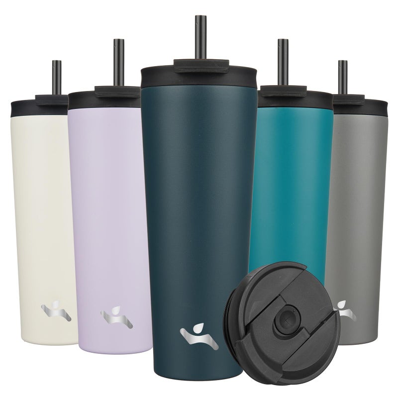 Konokyo 26 OZ Insulated Tumbler with Lid and 2 Straws Stainless Steel Water Bottle Vacuum Travel Mug Coffee Cup,Navy blue - Image 1
