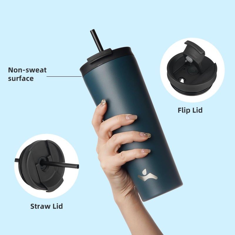 Konokyo 26 OZ Insulated Tumbler with Lid and 2 Straws Stainless Steel Water Bottle Vacuum Travel Mug Coffee Cup,Navy blue - Image 4