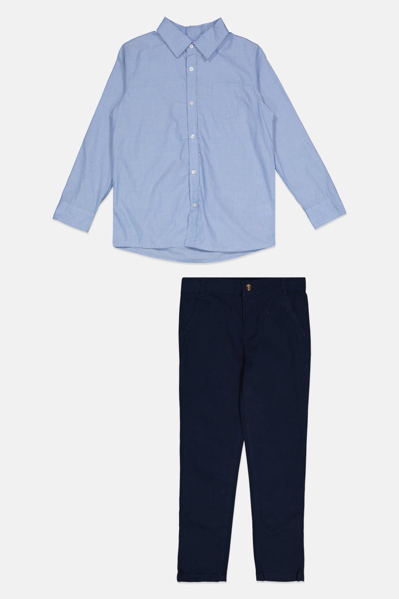 Andy & Evan Kids Boy 3 Piece Plain Shirt And Pant With Sweater Set, Multicolor  - Image 1