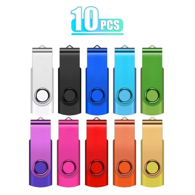 10 قطع من فلاش ميموري USB ملون معدني دوار سعة 8 جيجابايت عالي السرعة، سعة حقيقية، فلاشة محمولة مع سلسلة مفاتيح مجانية للتخزين الخارجي، هدية تجارية. - Image 3