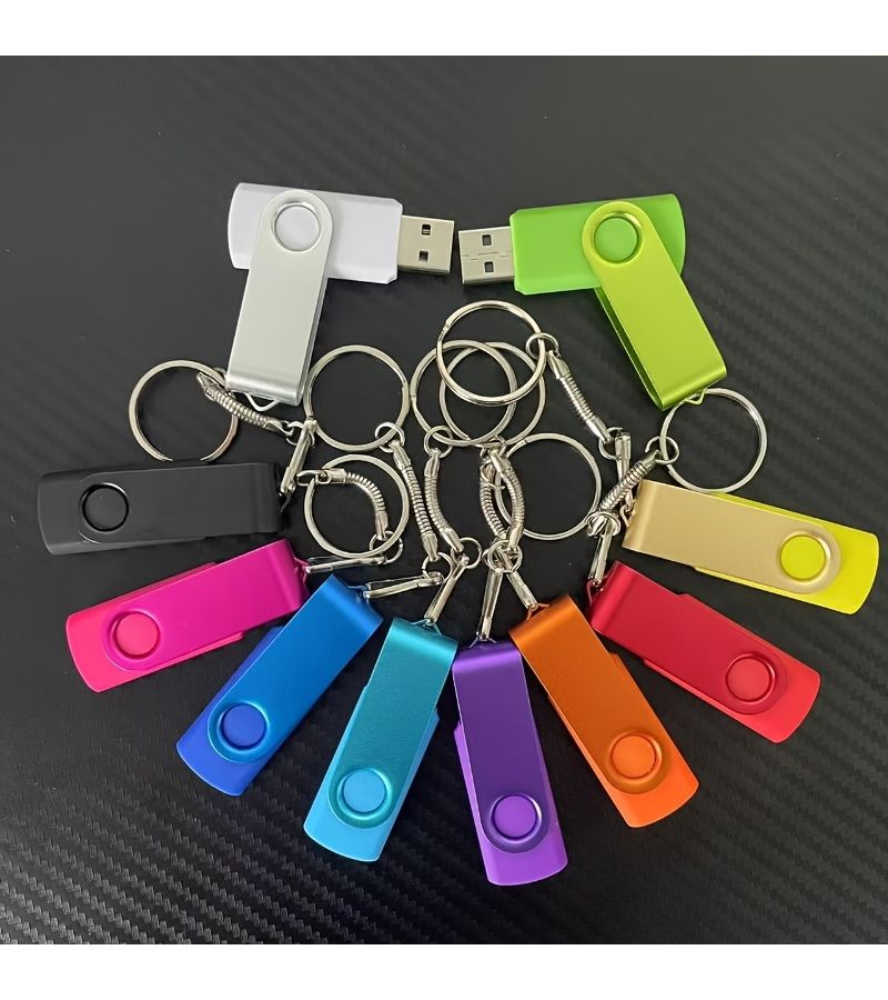 10 قطع من فلاش ميموري USB ملون معدني دوار سعة 8 جيجابايت عالي السرعة، سعة حقيقية، فلاشة محمولة مع سلسلة مفاتيح مجانية للتخزين الخارجي، هدية تجارية. - Image 2