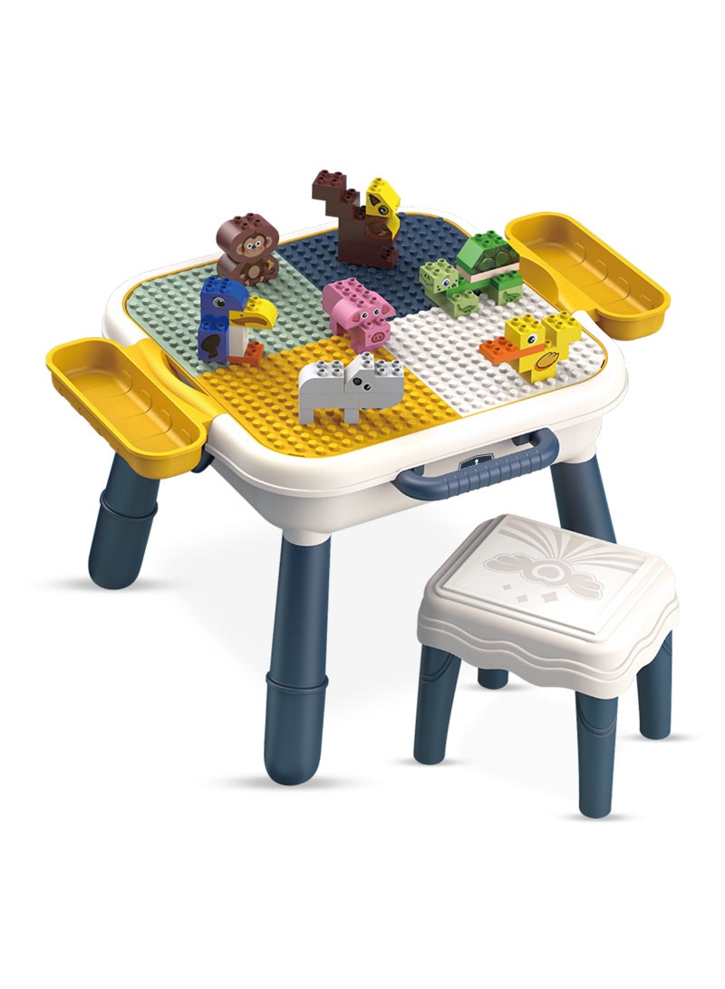 Little Story Little Story 4 In 1 Block Activity Table With Stool and Blocks - Blue  - Image 1