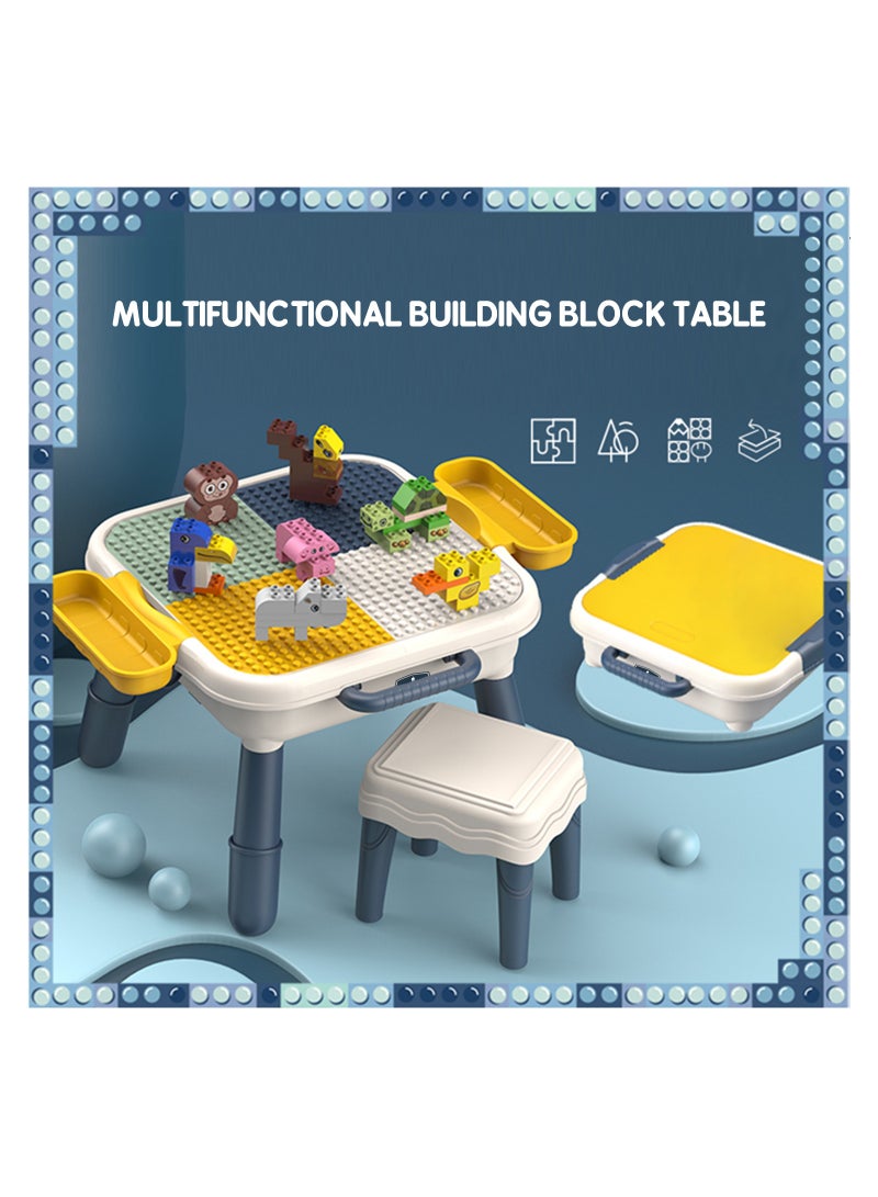 Little Story Little Story 4 In 1 Block Activity Table With Stool and Blocks - Blue  - Image 5