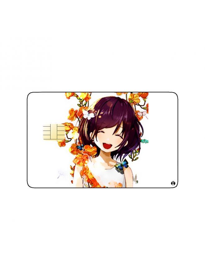 RKN PRINTED BANK CARD STICKER Cute Girl Drawing With Orange Roses - Image 1