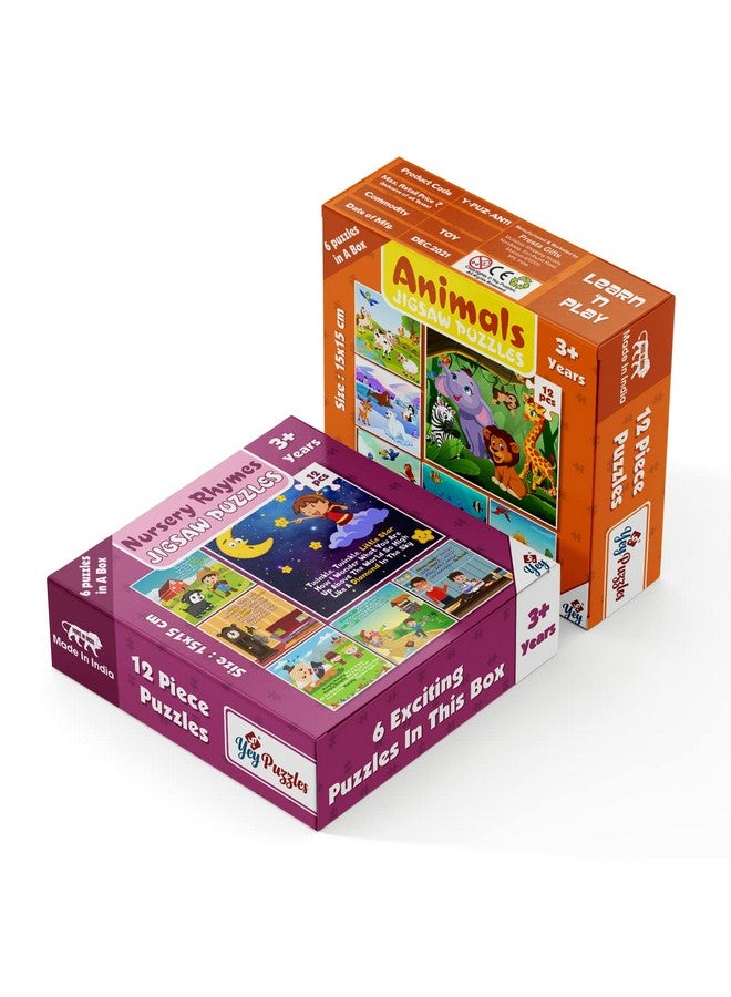 Yey Animals and Nursery Rhymes Jigsaw Puzzles for Kids | Pack of 2 Puzzle Boxes - Set of 12 Educational Puzzles, Multicolor, 6.25 x 6.25 inches - Image 2