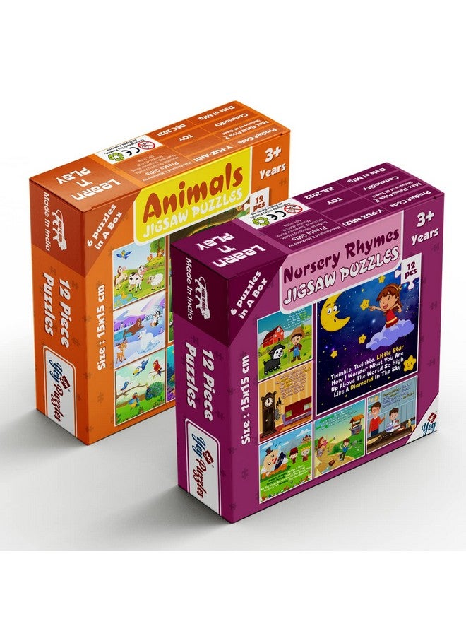 Yey Animals and Nursery Rhymes Jigsaw Puzzles for Kids | Pack of 2 Puzzle Boxes - Set of 12 Educational Puzzles, Multicolor, 6.25 x 6.25 inches - Image 3