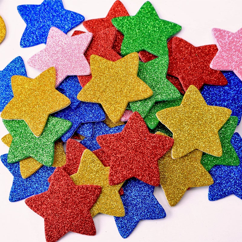 [Customized ] Eva Gold Powder Sticker Glitter With Adhesive Backing Heart Star Pattern Kindergarten Wall Decoration - Image 2