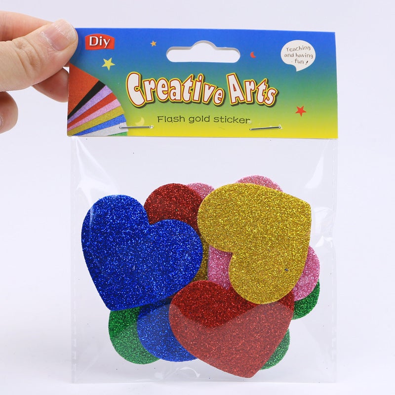 [Customized ] Eva Gold Powder Sticker Glitter With Adhesive Backing Heart Star Pattern Kindergarten Wall Decoration - Image 1