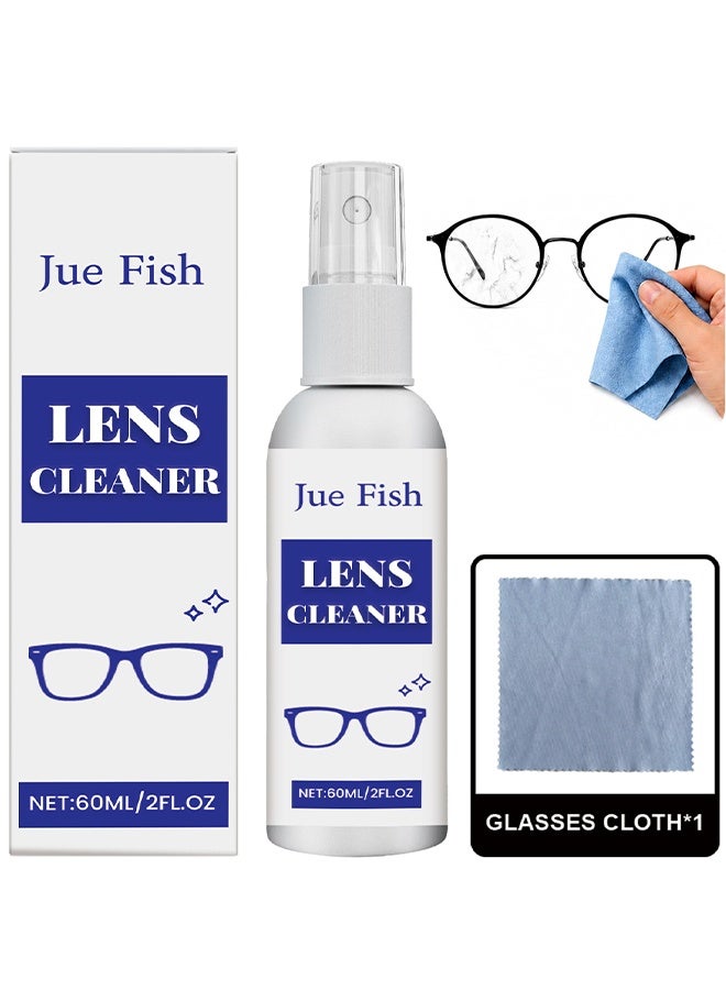 JUE FISH Lens Cleaner, Lens Scratch Remover For Eye Glasses, Eyeglass Scratch Remover, Eye Glass Cleaners Spray, Reading Glasses Cleaner, Glass Lens Scratchs Repair Kit, Lens Cleaner For Glasses Sunglasses Camera Lenses Phone Screens, 60ml - Image 1
