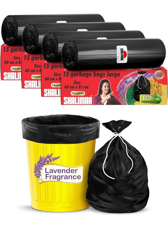 Shalimar Premium OXO Biodegradable Garbage Bag with Tie, 60 Bags, 60x81cm, Black, Heavy Duty Leak Proof Lavender Scented Trash Bags for Home and Office Use - Image 1