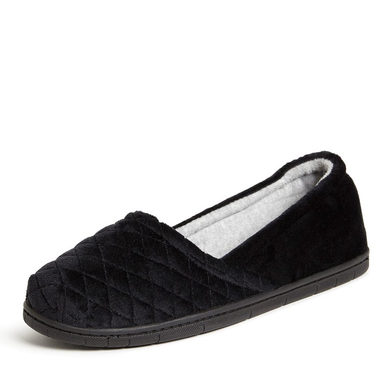 Dearfoams Women's Katie Microfiber Velour Espadrille Slipper, Black, Small - Image 3