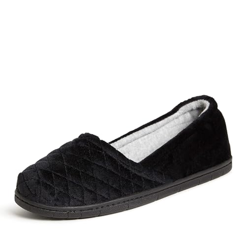 Dearfoams Women's Katie Microfiber Velour Espadrille Slipper, Black, Small - Image 1