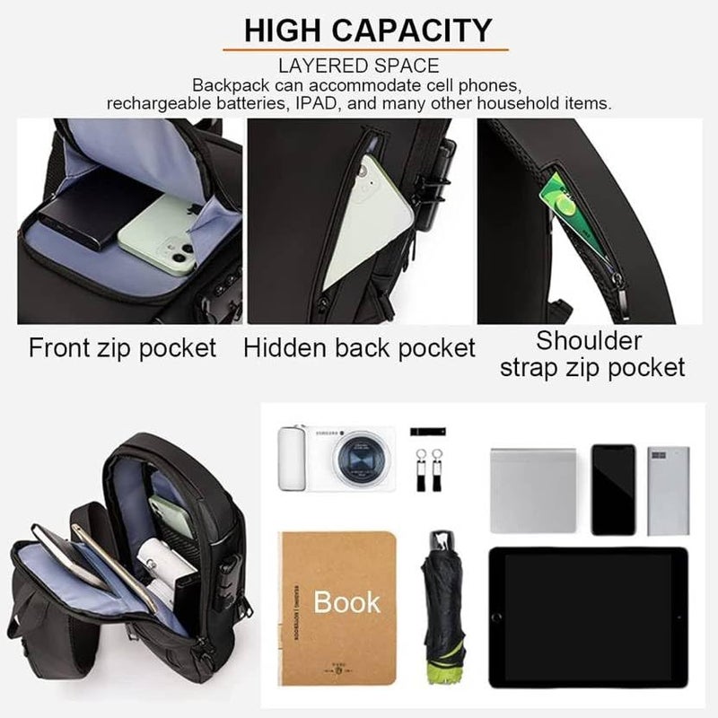 KRIFTY Fashion Anti-Theft Sling Bag with USB Port, Waterproof Crossbody Backpack, Casual Chest Shoulder Bag - Image 3