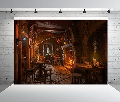 BELECO 7x5ft Fabric Medieval Tavern Backdrop for Photography Wooden Interior Candle Light Fireplace Ancient Tavern Inn Bar Restaurant Background for Party Decorations Photo Booth Studio Props - Image 5