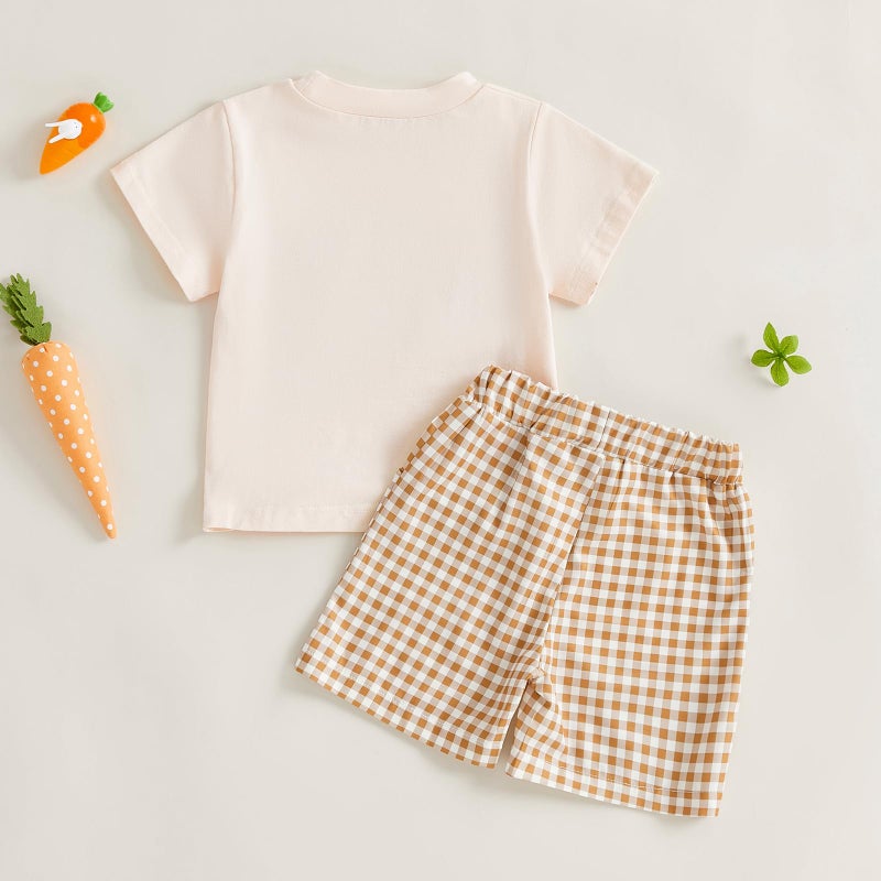 Nibbcoa Baby Boy Easter Outfit Short Sleeve Bunny T Shirt Casual Elastic Waist Shorts Set Kids Summer Clothing (Khaki, 12-18 Months) - Image 5